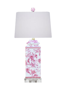  Pink Porcelain Square Jar Lamp w/ Crystal Base
