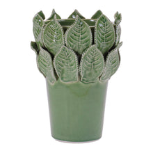  Green Vase with Leaves