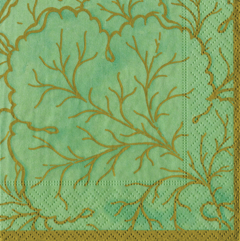 Gilded Majolica Celadon Cocktail Napkin