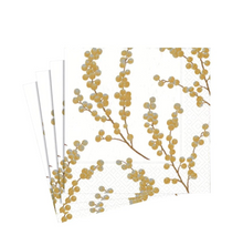  White & Gold Berry Branches Cocktail Napkin