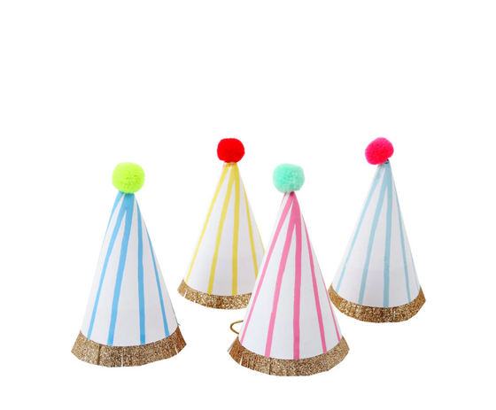 Stripe Pompom Mini Party Hats