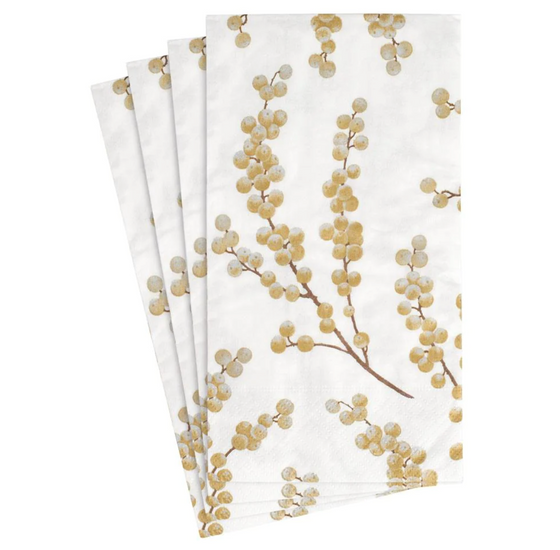 White & Gold Berry Branch Guest Towel
