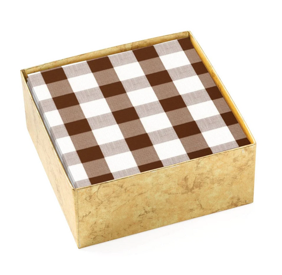 Chocolate Gingham Boxed Cocktail Napkin