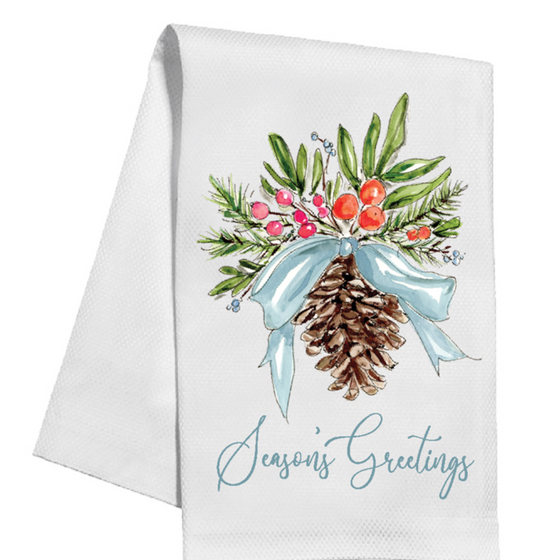 Seasons Greetings Pine Cone Kitchen Towel