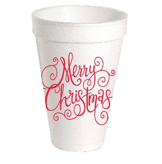 Red Merry Christmas Foam Cups