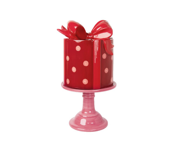Red Polka Dot Gift Box Cake Stand 17"