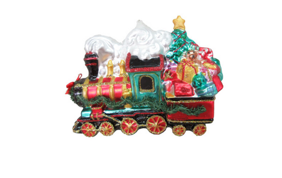 Santa's Train Glass Ornament