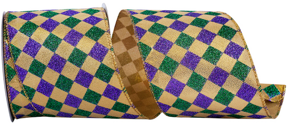Mardi Gras Glitter Diamond 4" Ribbon