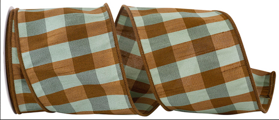 Celadon Aspen Dupioni Check 4" Ribbon