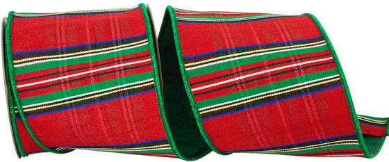 Christmas Plaid Metallic Backed 4" Ribbon