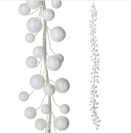 White Glittered Ball Garland 6'