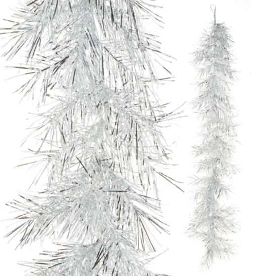 Silver Tinsel Garland 6'