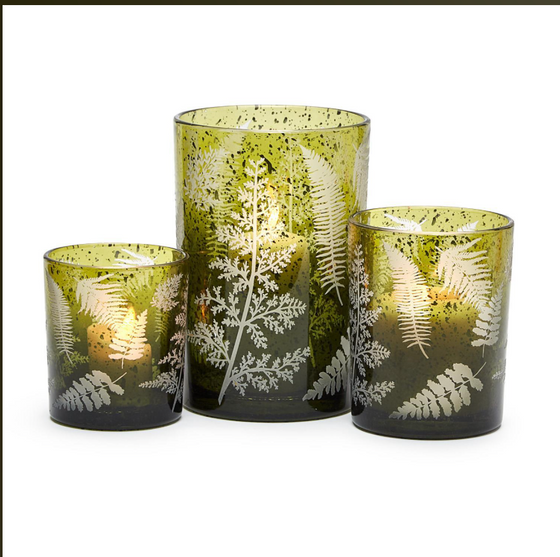 Green Fern Sandblasted Candle Holder