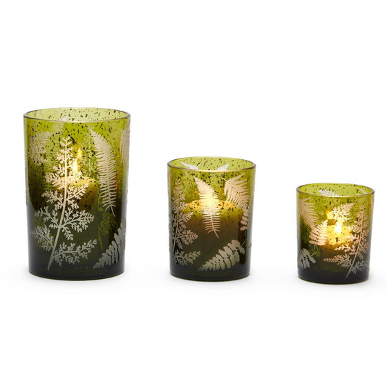 Green Fern Sandblasted Candle Holder