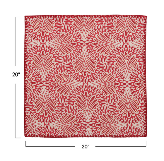 Red & White Printed Napkins, Set of 4