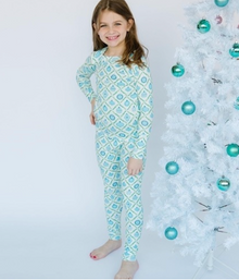 Blue & Green Ornament Kid Pajama Set