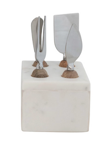  White Marble Cheese Knife Block