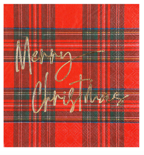 Red Plaid Merry Christmas Cocktail Napkin