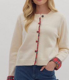  Cream Plaid Trim Sweater