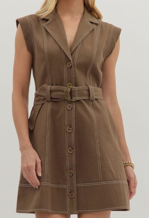 Short Brown Dress with Belt