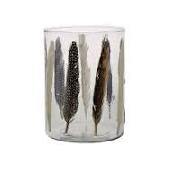 Enameled Feather Hurricane Glass