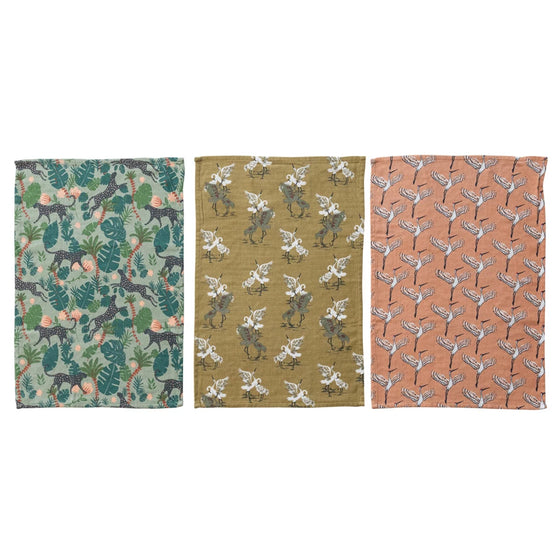 Cotton Double Cloth Kitchen Towel with Animal Pattern, 3 Styles