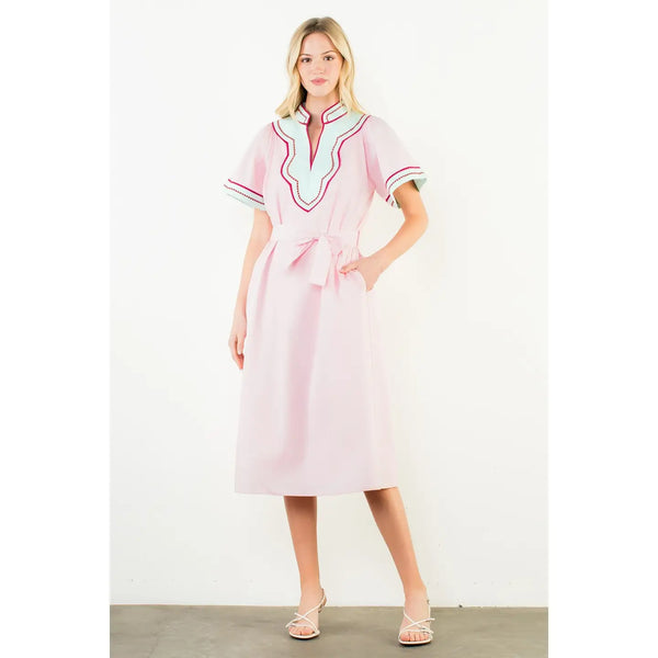 Pink Dress with Teal Trim – Wildflowers