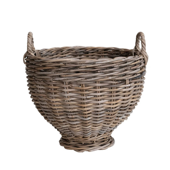 Rattan Footed Basket w/ Handles