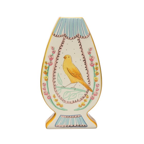 Ceramic Vase with Birds, Multi Color