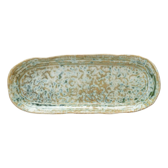 Green Stoneware Platter Crackle Glaze