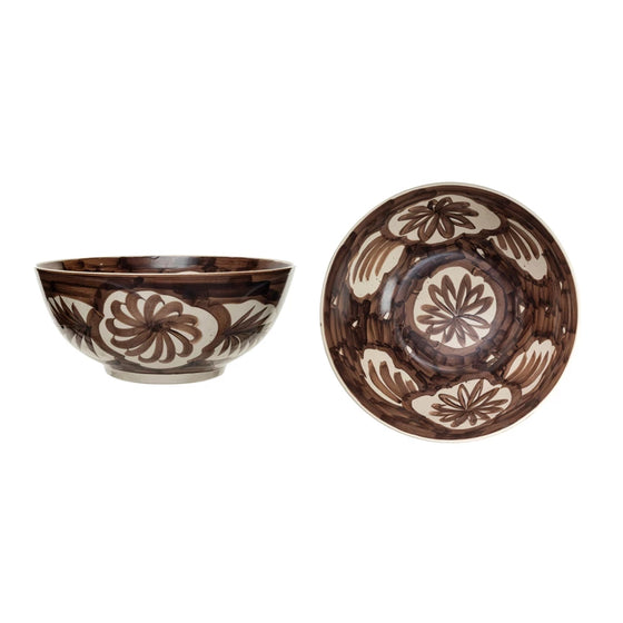Hand Painted Stoneware Bowl Brown
