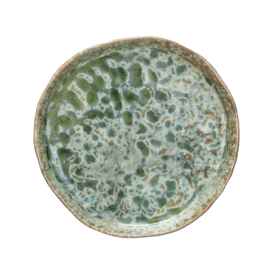 6" Round Stoneware Plate Green