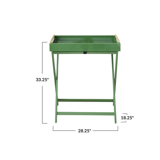 Green Lacquered Tray Table w/ Bamboo Handles