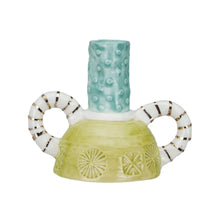  Handpainted Stoneware Taper Holder w/ Handles