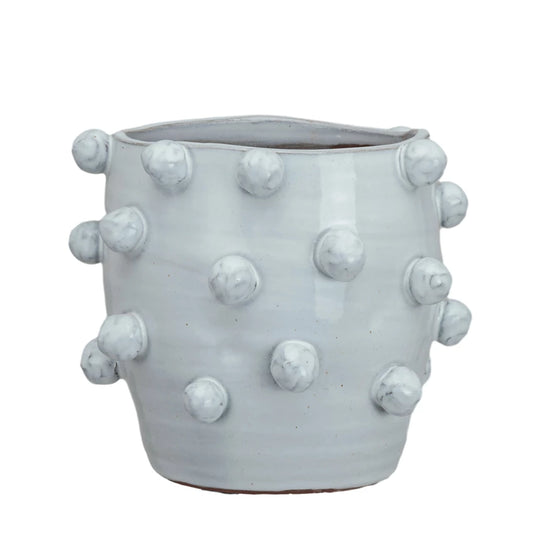 Handmade Hobnail Terra-cotta Planter, White