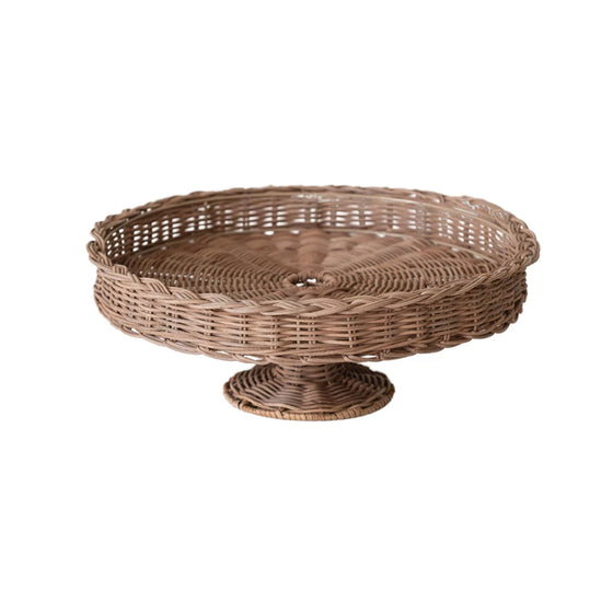 Decorative Hand-Woven Rattan Pedestal with Braided Rim