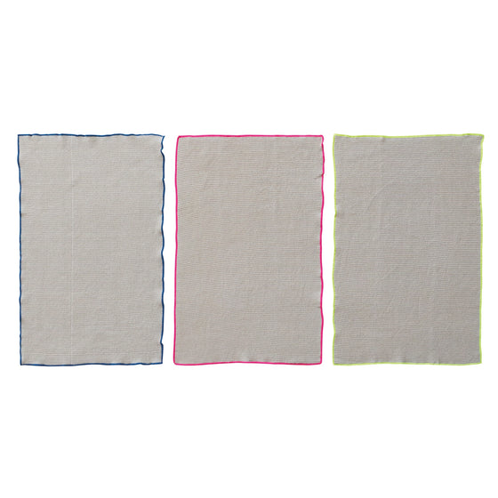 Cotton Blend Waffle Weave Tea Towel w/ Neon Trim