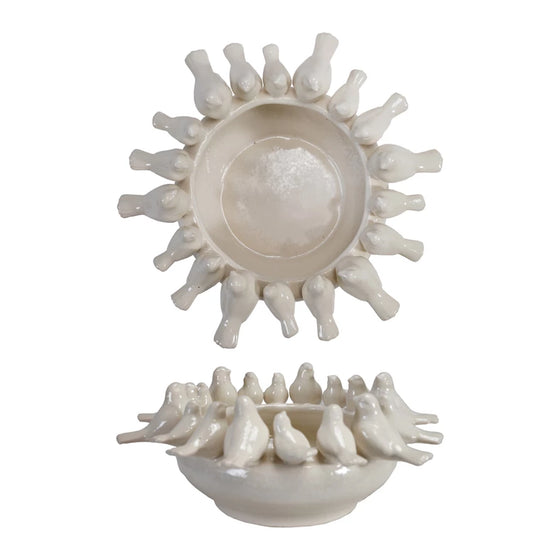 Decorative Stoneware Bowl/Planter w/ 3D Birds on Rim