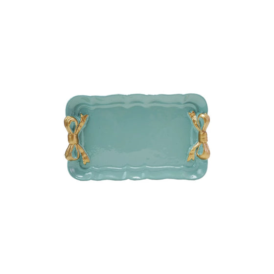 Green Metal Tray with Gold Bow