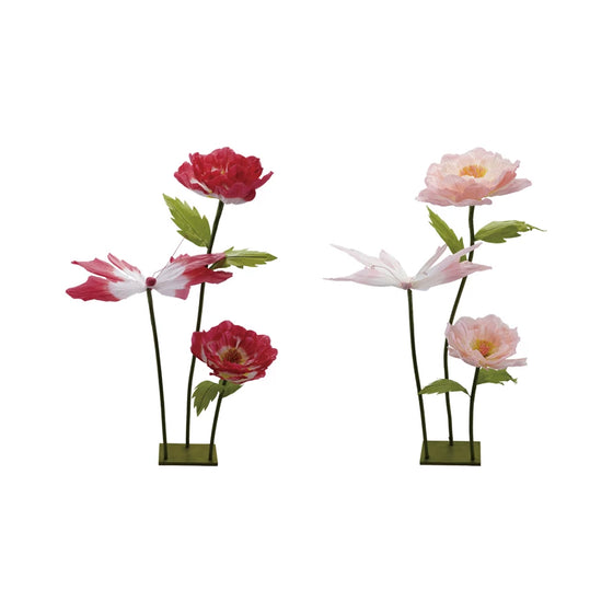 Handmade Flowers and Butterfly w/ Stand Set of 3