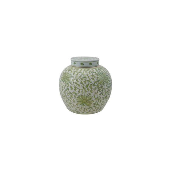 Green Decorative Stoneware Ginger Jar