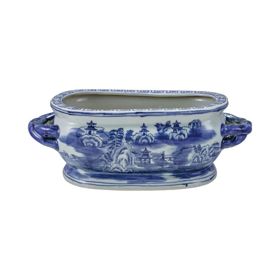 Oval Hand-Painted Stoneware Planter