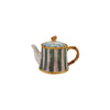 28 oz. Hand-Painted Stoneware Striped Teapot with Pattern & Bamboo