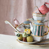 28 oz. Hand-Painted Stoneware Striped Teapot with Pattern & Bamboo