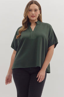  Green V-Neck Short Sleeve Top