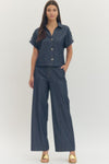 Solid Short Sleeve Denim Top