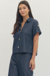 Solid Short Sleeve Denim Top