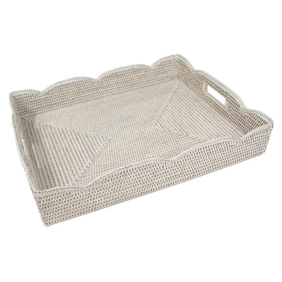 White Wash Rattan Scallop Tray