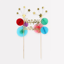  Happy Birthday Cake Topper with Honeycomb Balls