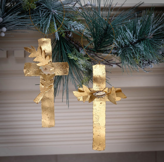 7" Gold Leaf Cross Ornament 2 Styles
